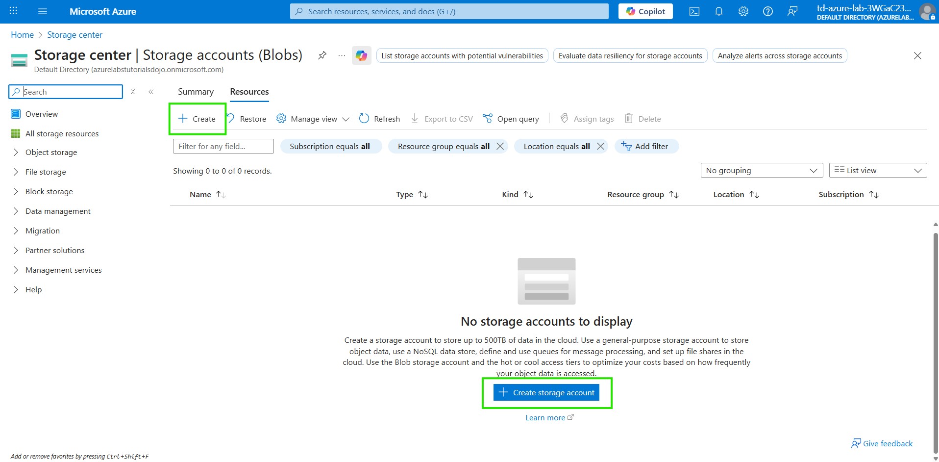 Guided Lab: How to Create Azure Blob Storage in a Storage Account ...