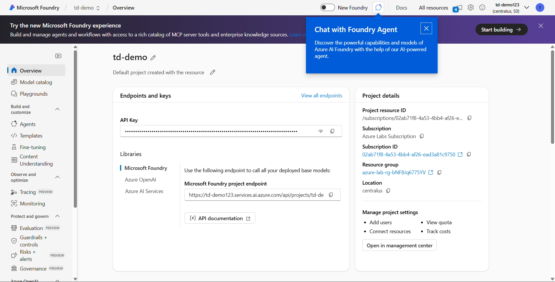 Guided Lab: Deploy and Access Microsoft Foundry (formerly Azure AI ...