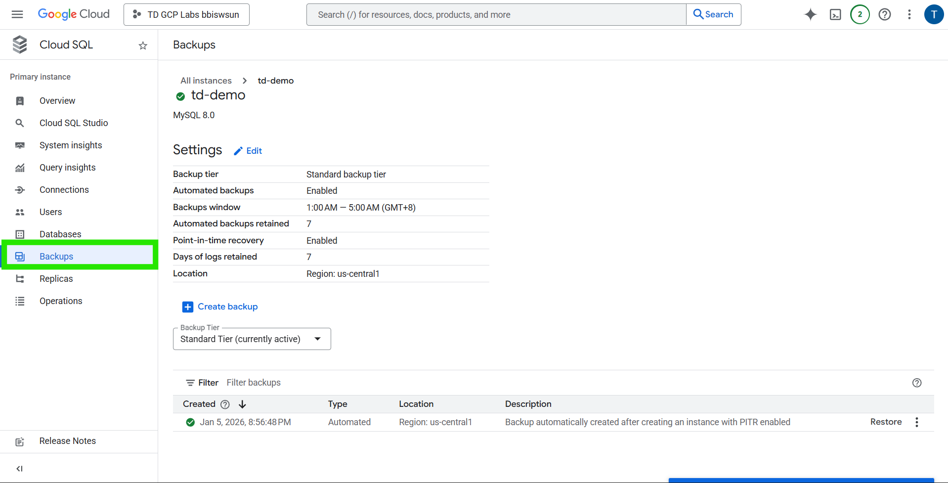 Guided Lab: Creating and Restoring Cloud SQL Backups - Tutorials Dojo